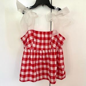 Topshop Red & White Checkered Sleeveless Lace Strap Top